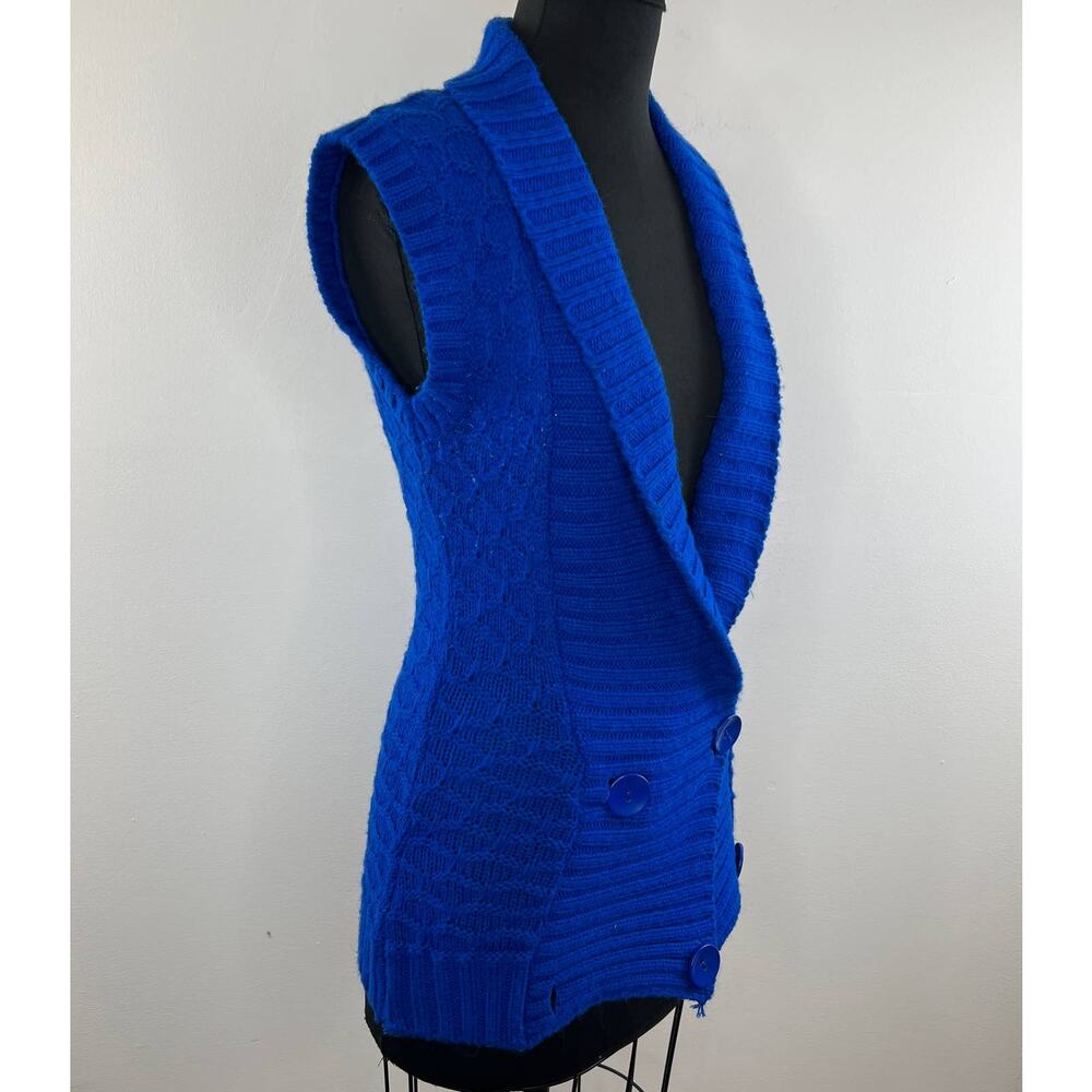 Divided by H&M Royal Blue Sleeveless Shawl Collar Knit Button Cardigan Sz 6 - Picture 4 of 11